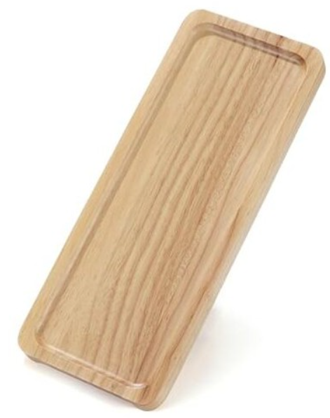 Rectangular Wooden Serving Tray, 12" x 5" with Side Handles, Natural Solid Wood Platter for Bread, Fruits, Snacks & Dessert, Modern Rustic Easy-to-Carry Tray for Home & Kitchen Use