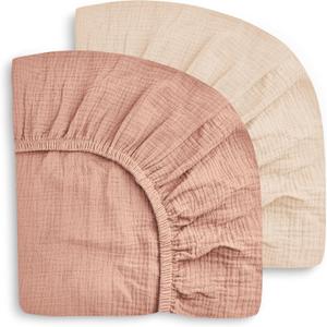 SWEET DOLPHIN 2-Pack Muslin Crib Sheets for Boys & Girls, Ultra Soft Breathable 40S Long-Staple Cotton Fitted Baby Sheets for Standard Crib Mattress 52"x28", Light Bean Paste- Nursery Essentials