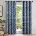 ChrisDowa Navy Blue Blackout Curtains 84 Inches Long 2 Panels for Bedroom Living Room,Flower Patterned Room Darkening Thermal Insulated Soundproof Grommet Window Treatments Drapes,52X84