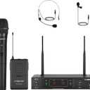 Phenyx Pro Wireless Microphone System, VHF Wireless Mic Set with Handheld/Bodypack/Headset/Lapel Mics, Stable Signal, Cordless Microphone for Singing, Karaoke, Church, DJ (PTV-1-1H1B)