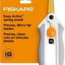 Fiskars Easy Action Micro-Tip Titanium Scissors, Sharp Blades for Cutting Precision and Angles with Easy Action Spring Design, Crafting Supplies, SoftGrip Assisted Handle
