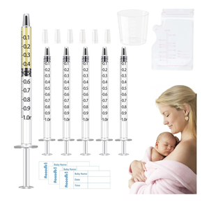 Colostrum Collector Kit Include 50pcs 1ml Sealed Breast Milk Collector No Needle Colostrum Syringes 5 Breastmilk Storage Bags and 1 piece 30 ml measuring cup with 50 Stickers