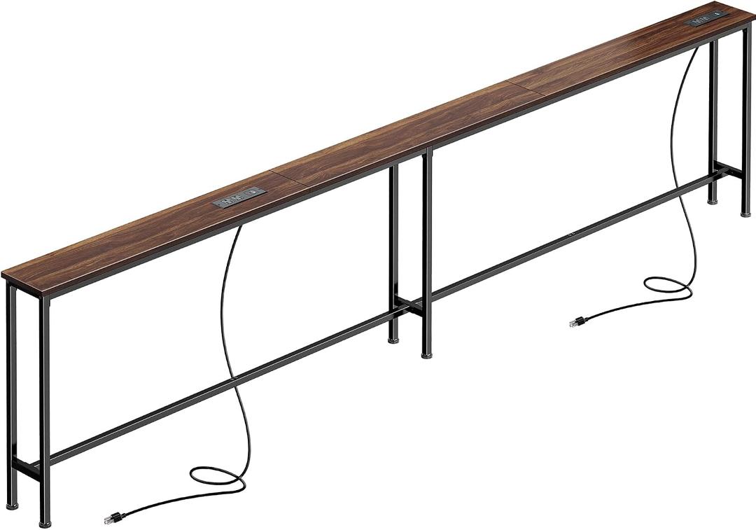 SUPERJARE 102 Inch Sofa Table with 2 Power Outlets and USB-C Ports, 5.9"D x 102.3"W x 29.7"H