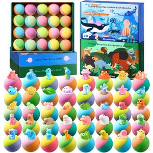 40 Kids Bath Bombs with Surprise Inside, Ocean & Jungle Animal Toys Gift Set with Natural Child-Safe Ingredients, Travel-Friendly Bath Bombs for Boys and Girls, Great for Birthdays, Christmas & Easter
