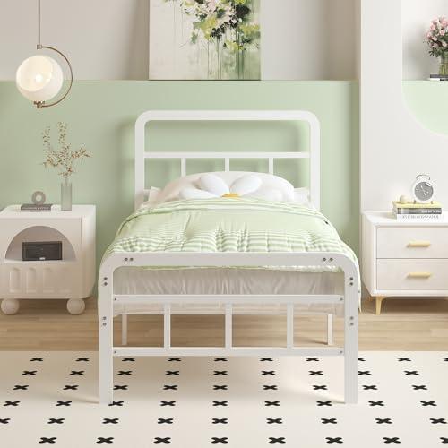 Cieemine 14 Inch White Twin XL Bed Frames with Headboard and Footboard, Heavy Duty Bed Frame Twin XL with Underneath Storage, No Box Spring Needed, Easy Assembly, Moden HeadboardWhite 