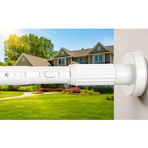 Extra Long No-Drill Tension Curtain Rod 39-144 Inches (4-12Ft), Heavy Duty Adjustable Rod for Outdoor Patio Curtains, Large Windows, Room Divider & Bathroom, White