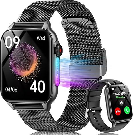 BRHE Smart Watches for Women Men (Answer/Make Calls), 1.89" Smartwatch for iOS/Android Phones，Waterproof Fitness Tracker with Heart Rate/Blood Pressure/Sleep Monitor (2 Bands Included), Black