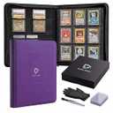 Deck Fort Toploader Binder 9 Pocket Holds 360 Toploaders - Collector Kit Gloves, Tweezers & Gift Box - Holder for 3x4 Top Loaders - Mesh Pocket Storage Album for TCG & Sports Cards - Purple