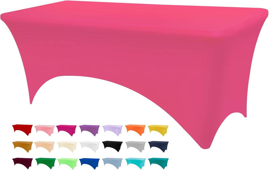 BDDC Table Covers for 6 Foot Tables, Fuchsia Washable and Wrinkle Resistant Stretch Tablecloths Rectangle 6ft for Events, Wedding, Banquets, Parties
