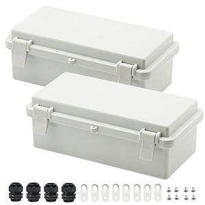 2 x Zulkit 2pcs Junction Box ABS Plastic Dustproof Waterproof IP65 Electrical Boxes Hinged Shell Outdoor Universal Project Enclosure with 2 Cable Glands 7.9 x 3.9 x 2.8 inch (200x100x70mm)
