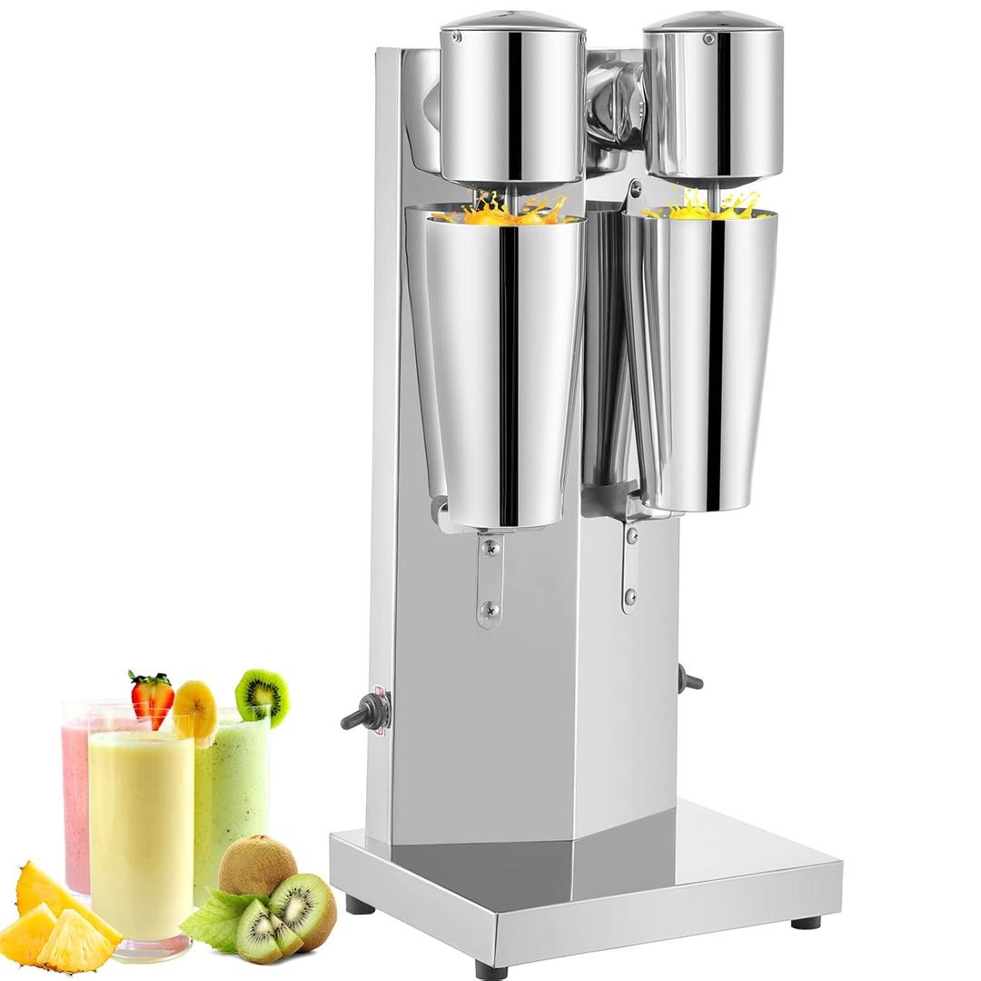 VEVOR Milkshake Maker Double Head Stainless Steel Electric Milkshake Maker 180W Milkshake Machine Classic Milkshake Maker with 800ml Cup, Silver Milkshake Maker Machine, 2 Speed Adjustable