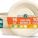 ECO SOUL 16 Oz Compostable Disposable Paper Bowls 100x10 [1000 Pack] Food Safe Leak-Free 100% Virgin Bagasse Biodegradable Heavy Duty Ramen Soup Bowl for Hot & Cold Food Microwave Safe [Small, Round, White]