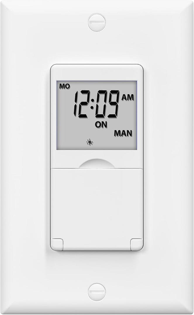 BN-LINK 7 Day Programmable in-Wall Timer Switch for Lights, Fans and Motors, Single Pole and 3 Way (Compatible with SPDT) Both Use, Neutral Wire Required, White (No Backlight)