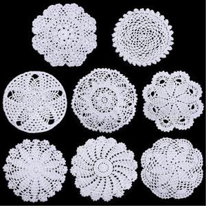Chuangdi 8 Pcs Handmade Crochet White Lace Doilies for Tables Round Lace Placemat Rustic Table Coasters Decors for Kitchen Dining Room Party Dressers Dream Catcher Decoration(White)