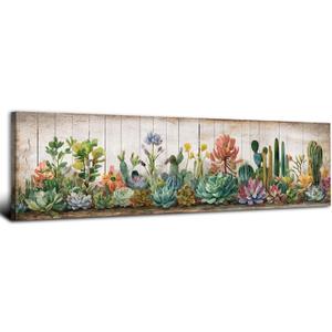 Rustic Succulent Wall Decor Cactus Wall Art Southwestern Arizona Desert Painting Canvas Prints Farmhouse Green Saguaro Picture Boho Tropical Flower Poster Artwork Bedroom Living Room Decoration 14x48"