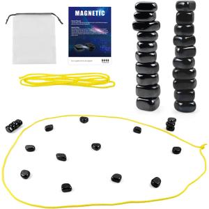 Magnetic Strategy Board Game Set, 20 Black Pieces with Storage Bag, Family Tabletop Game with Rope Boundary, Contemporary Style Game for Kids and Adults, Compact Size