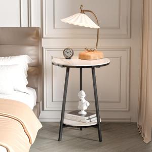 Side Table - Sintered Stone End Couch Table with Metal Frame & Gold Veins for Sofa Living Room Bedroom Bedside Coffee Small Spaces - Waterproof, Scratch-Resistant - Easy Assembly (19.6Dia x 26H)