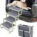 Veehoo Dog Stairs for Car, Aluminum Folding Dog Steps for Cars Truck and SUV, Portable Dog Car Ramp for Large Dogs with Non-Slip Surface, Supports Up to 200 Lb, 4 Steps