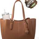 LOVEVOOK Laptop Tote Bag for Women 15.6 In Work Bags with Triple Compartments Large Faux Leather Computer Office Briefcase (Brown)