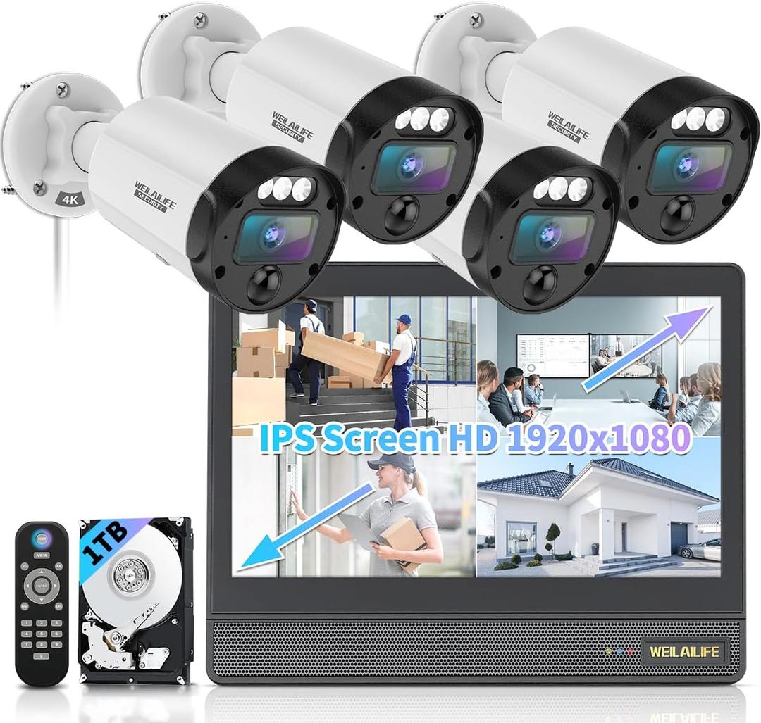 All-in-One Security System 4K Outdoor Wired Security Camera System, Home Video Surveillance Systems, Wired Cameras for Home Security