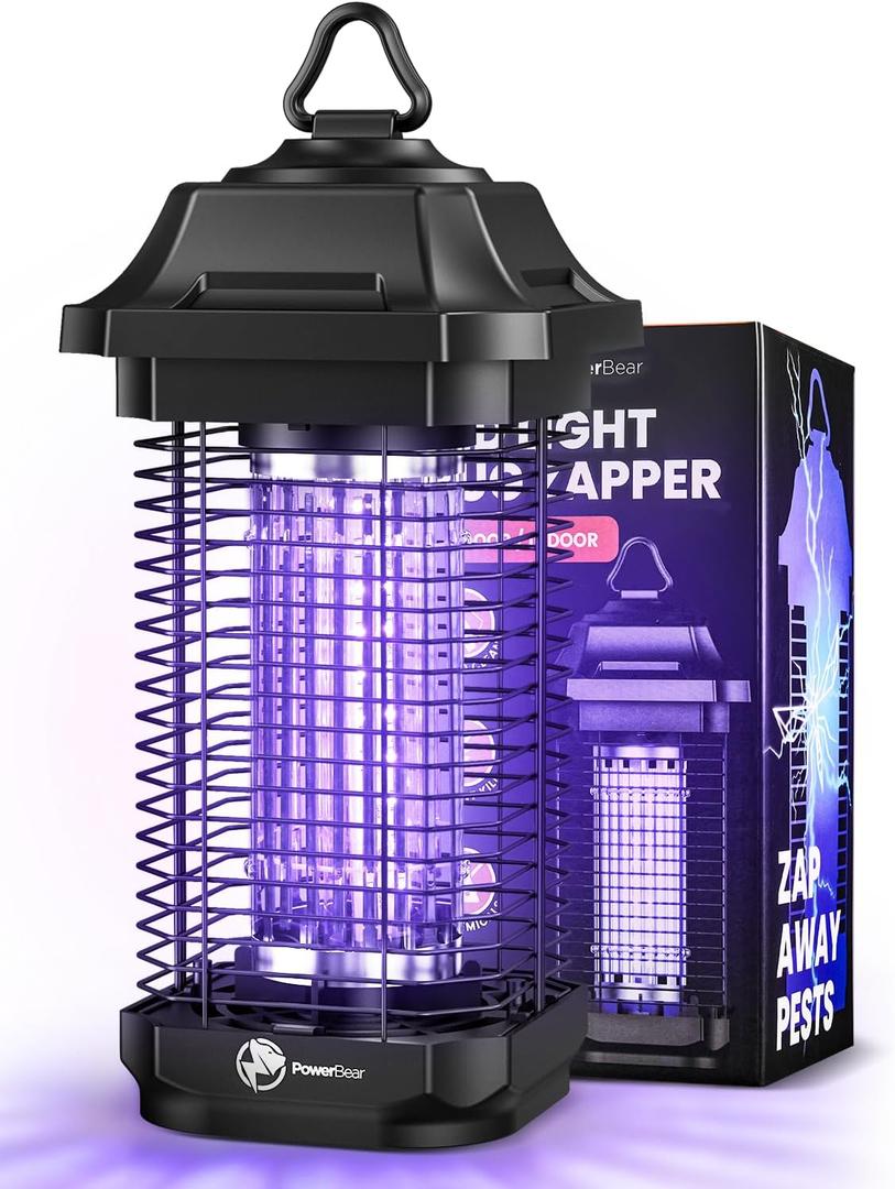 PowerBear LED Bug Zapper Outdoor Indoor, 10 Years Lifespan Lamp Sustainable with 6.5ft Power Cord, High-Voltage Mosquito Zapper (Black)