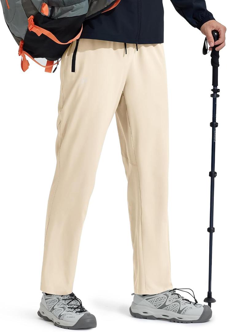 Mens Hiking Pants Lightweight Water Resistant Quick Dry Athletic Fit with Zipper Pockets for Outdoor Workout Travel (Yellow, XL)