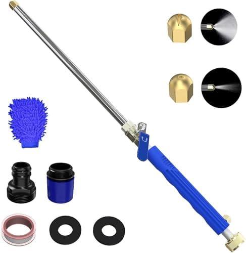 Buyplus Jet Nozzle Power Washer for Garden Hose, High Pressure Hose Nozzle with 2 Jet Different Nozzle and Hose Quick Connectors, Hydro Power Washer Hose Attachment for Car, Patio, 18 Inch, Blue