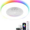 24" Low Profile Ceiling Fans with Lights, Smart RGB Ceiling Fans Remote with Alexa/Google Assistant/APP Control, Bladeless Flush mount Ceiling Fan Dimmable Color Changing LED Ambient Bedroom (24 Inch RGB Backlight, Smart Tuya | White)