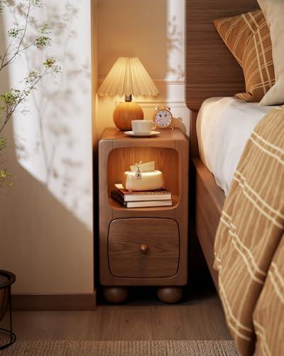 Narrow Nightstand with Drawer, Small Nightstand, Bedside Table, Solid Wood Modern Bedside Table for Bedroom, Study, Toilet(Walnut)