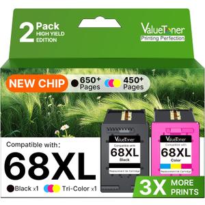 68XL Ink Cartridges Black & Color Combo Pack for HP Ink 68 68XL 68 XL Replacement for HP 68XL 68 Ink Cartridges Compatible with Envy 6155e 6555e 6152e 6552e 6558e 6165e (2 Pack, 1 Black, 1 Tri-Color)