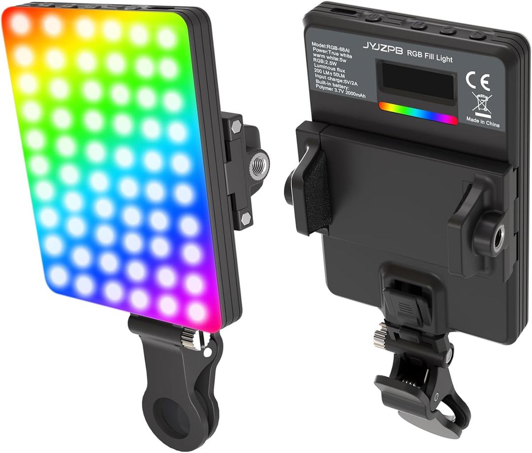 JYJZPB RGB Video Light with Front & Back Clip for Camera, Video Conference, Vlog, Selfie, Live Stream, Portable LED Camera Light Panel for Phone, iPhone, Android, iPad, Laptop