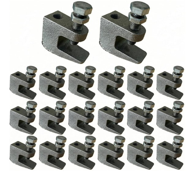 3/8"-16 Iron Safety Rod Beam Clamps, UNC Standard, 3/4" Jaw Opening, Wall Ceiling Mount Vertical Piping Support-Clamp for Copper, PVC Tubing, 20 Pieces
