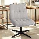 Criss Cross Chair No Wheels Legged Office Wide Comfy Desk Vanity Chair, Armless Computer Task Seating, Swivel Home Height Adjustable for Bedroom, Study,Grey Fabric