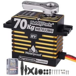 HobbyPark Waterproof RC Servo High Torque Brushless Motor Metal Gear Digital Servo Aluminum Case for 1/8 1/10 RC Crawler SCX10 TRX4 RC Truck Car Buggy RC Basher Control Angle 180 HV (70kg Torque)
