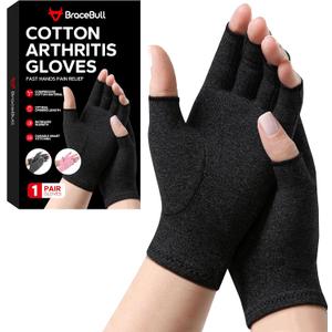 Fingerless Compression Gloves (1 Pair), Cotton Arthritis Gloves Women Men, Arthritis Pain Relief Gloves, Hand Compression Gloves Arthritis for Carpal Tunnel, Rheumatoid, Tendonitis, Black L