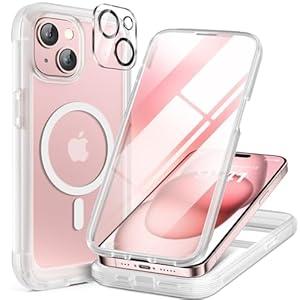 Miracase Magnetic for iPhone 15 Plus Case 6.7'' [Compatible with Magsafe] Full-Body Military Drop Proof 15 Plus Phone Case Cover with Built-in 9H Tempered Glass Screen Protector, Magnetic Frosted Clear