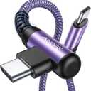 AINOPE USB C Cable 60W 2-Pack 6.6ft Nylon Braided USB C to USB C Cable Type C Charger Fast Charging Right Angle USBC Cable Charger Cord for iPhone 16 Pro Max 15 Plus Samsung S24 S23 iPad Pro Purple