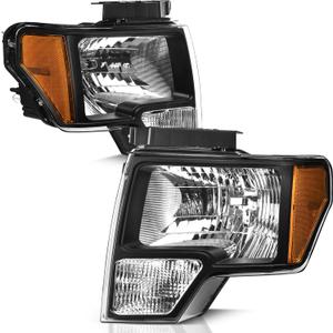 AUTOSAVER88 Headlight Assembly Compatible with Ford F150 Truck Replacement Headlights Chrome Housing for 2009-2014 F-150 Truck Amber Reflector with Driver and Passenger Side (OE - Black/Amber/Clear)