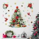 Mfault Christmas Tree Cardinal Wall Decals Stickers, Xmas Gifts Red Birds Poinsettia Snowflake Decorations Bedroom Art, Winter Holiday Pine Cone Needle Candy Cane Home Kitchen Decor