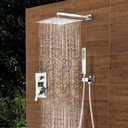 SKWOLL Shower Faucet Set Polished Chrome, Wall Mount 12 Inch Rainfall Shower Head with Handheld, 2 Function Shower Mixer Valve Kit Digital Display Included