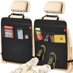 Back Seat Protector for Car, 2 Pack Premium Kick Mats for Kids, Extra Large Car Seat Cover for Backseat with Mesh Pockets, Waterproof Dirt & Mud Protection, Travel Accessories