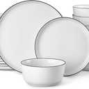 MALACASA 24-Piece Dinnerware Set for 8, White Black-Rim Porcelain Dishes