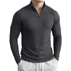 JMIERR Mens Quarter Zip Shirt Slim Fit Ribbed Soft Athletic Pullover Casual Long Sleeve Workout Shirt Muscle Fit Gym Top (Carbon Grey, Large)