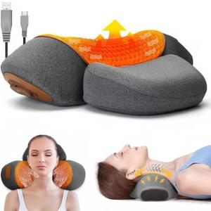 3-in-1 Neck Massager Pillow with Heat, Soothing Vibration & Cervical Traction for Pain Relief, Corded Electric Posture Support & Shoulder Relaxer for Home Office, Gifts for Men/Women (Dark Gray)