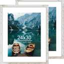 Hongkee 24x30 Frame Set of 2, Distressed White Wood Style - Display 18x24 Picture Frame with Mat or 24 x 30 Poster without Mat, Wall Mounting Horizontal and Vertical