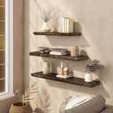 Floating Shelves Set of 2, Solid Elm Wood Wall Shelves 36 Inch - Invisible Bracket Mount for Living Room, Bedroom, Kitchen, Bathroom - Brown