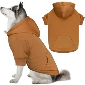 Dog Sweaters for Large Dogs Dog Hoodie Sweater Solid Soft Brushed Fleece Clothes Sweatshirt with Pocket(Coffee-XL)