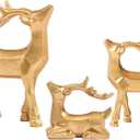 DN DECONATION 3pcs Reindeer Christmas Decoration Indoor, Gold Standing and Resting Deer Figurines Home Decor, Modern Resin Christmas Deer Statue for Table Decor Living Room Holiday Decorations