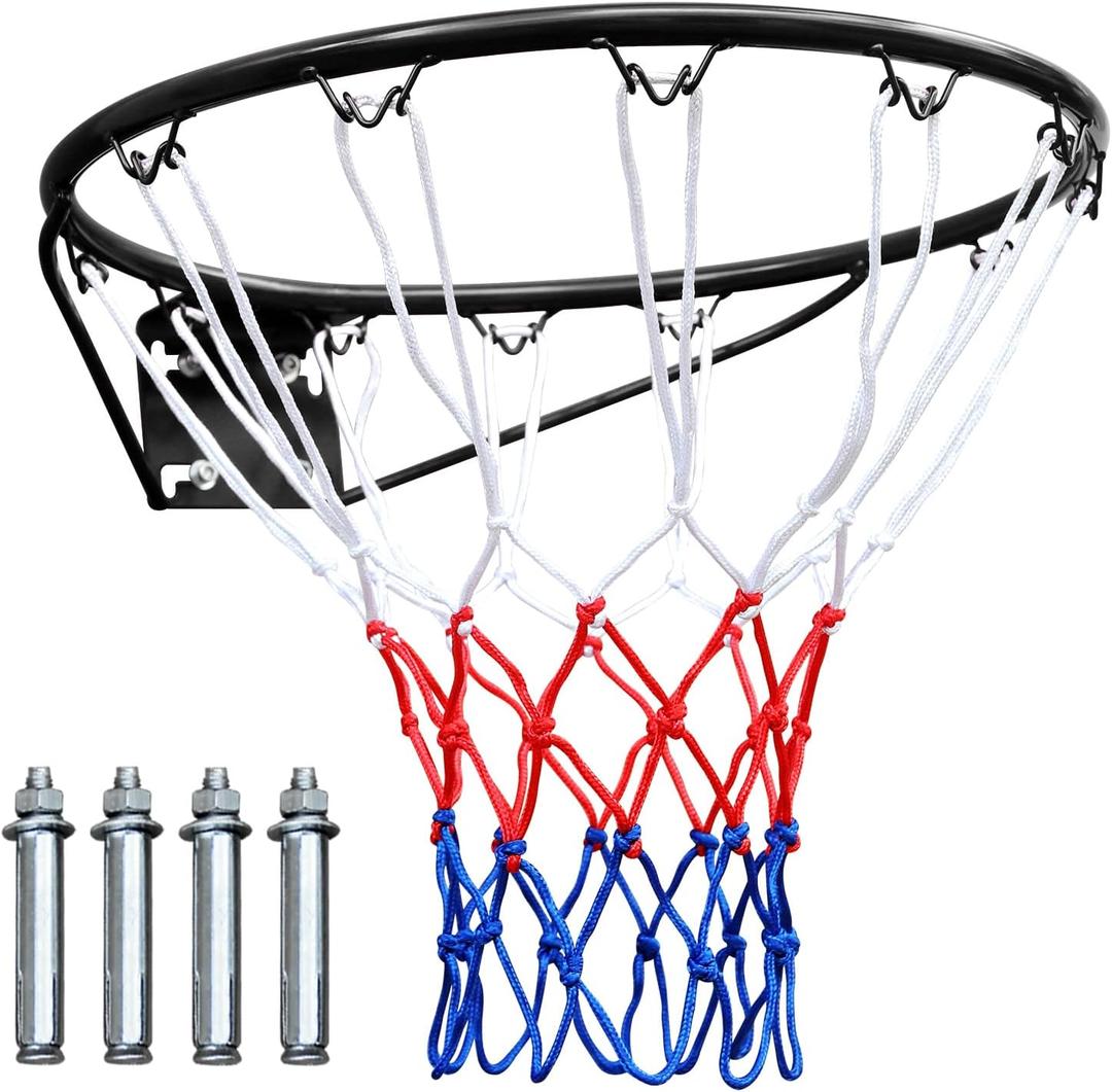 MIUDGIG 18" Basketball Rim Replacement, Heavy Duty Breakaway Rim and Net, Universal Professional Solid Steel Backboard Rims Fits In-Ground and Wall-Mounted Basketball Hoops, Indoor/Outdoor