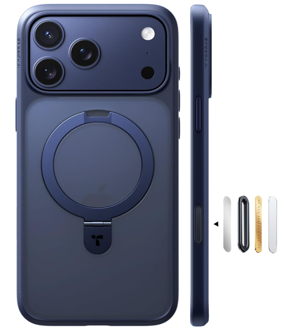 TORRAS Magnetic Ostand for iPhone 17 Pro Max Case, [Military Grade Drop Tested] [Compatible with MagSafe][Build-in Kickstand] Translucent Slim Soft Edge Anti-Fingerprint 6.9" 2026, Deep Blue